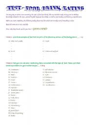 English worksheet: test - food, drink, eating