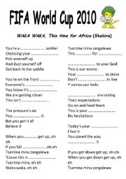English Worksheet: Shakira WAKA WAKA worksheet (World Cup official song) 
