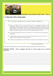 English Worksheet: WRITING A PARAGRAPH -CELEBRITIES HUMANITARIAN WORK BONO - PART II                  