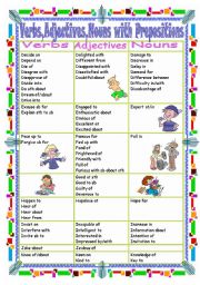 English Worksheet: Verbs,Adjectives,Nouns with Prepositions(Part  2 D-K)