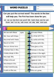 English Worksheet: WORD PUZZLES