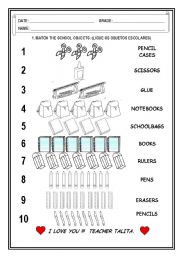 English Worksheet: School  Objects and Numbers