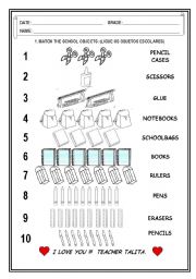 English Worksheet: School  Objects and Numbers