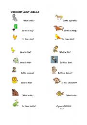 English worksheet: animals