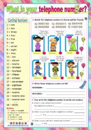 English Worksheet: What is your telephone number?  -  Cardinal numbers from 1 to 30