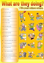 English Worksheet: What are they doing? + Black and White Version + Answer Key