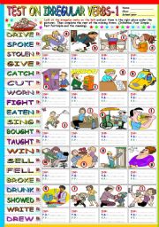 English Worksheet: TEST ON IRREGULAR VERBS -1- (B&W VERSION INCLUDED)