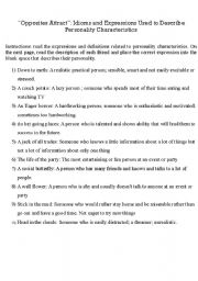 English Worksheet: Meet my friends: Idioms related to personality types