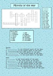 English Worksheet: Months of the year, ordinal numbers