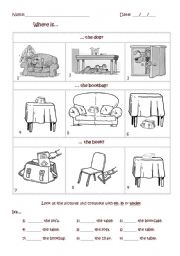 English Worksheet: Where is...?  Its in, on or under...