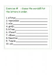 English worksheet: Jumbled letters - Numbers