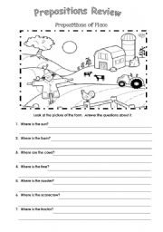 English Worksheet: Prepositions at the farm