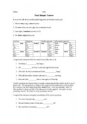 English Worksheet: Simple Past Tense of verb to be