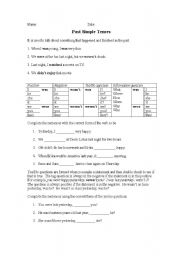 English worksheet: Simple Past Tense of verb to be