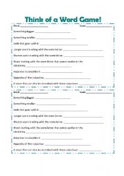 English Worksheet: Think of a word game