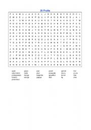 English Worksheet: 25 Fruits Crossword