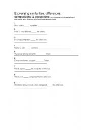 English worksheet: Expressing similarities, differences, comparisons & exceptions 