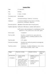 English Worksheet: Lesson Plan - Who Wants to be a Millionare game