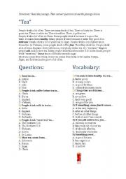 English Worksheet: Tea