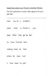 English Worksheet: Present simple questions about brother/sister