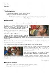 English Worksheet: Conversation Class based on a piece of news about a smoking baby in Indonesia 