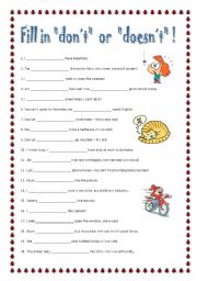 English Worksheet: dont or doesnt - fill in negation in present simple