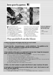 HARRY POTTER reading - a newspaper article which explains that the NASA  wants to create Zero-gravity games on the moon