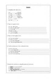 English worksheet: Verb to be and professions