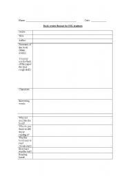 English worksheet: Book review Format for ESL students
