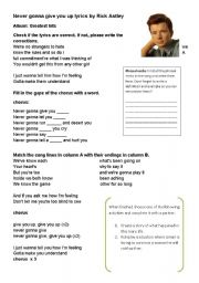 English Worksheet: song never gonna give you up