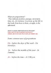 English Worksheet: What are prepositions?