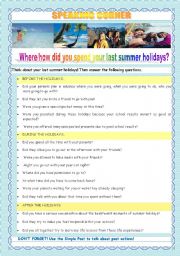 English Worksheet: BACK TO SCHOOL - WHERE/HOW DID YOU SPEND YOUR SUMMER HOLIDAYS?