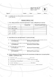 English worksheet: Present perfect test Form B