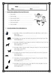 English Worksheet: Can/Cant/Animals/Ordinal numbers