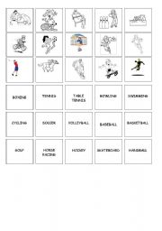 English Worksheet: memory game about sports