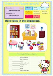 English Worksheet: There is There are hello kitty set 1