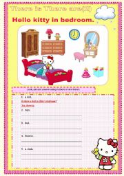 English Worksheet: There is there are hello kitty set 2