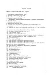 English Worksheet: Journal Topics