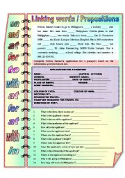 English Worksheet: Linking words / Prepositions with answer key **fully editable