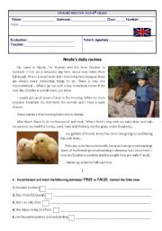 English Worksheet: Nicolas daily routine