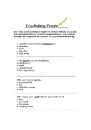 English worksheet: Vocabulary Power! A Quick Warm-Up Dictionary Exercise