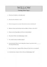 English worksheet: Willow - The Movie - Simple Questions