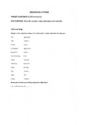 English Worksheet: writing describing