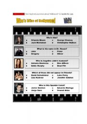 English Worksheet: Who is Who? - Hollywood