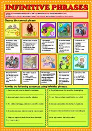 English Worksheet: Infinitive phrases part 1 + KEY