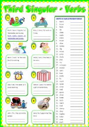 English Worksheet: Present Simple Tense  -  Third Singular Verbs