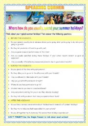 English Worksheet: HOLIDAYS - WHERE/HOW DO YOU USUALLY SPEND YOUR SUMMER HOLIDAYS?