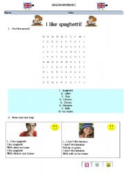 English worksheet: Food - I like spaghetti