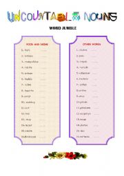 English Worksheet: UNCOUNTABLE NOUNS