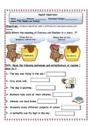 English Worksheet: realism and fantasy